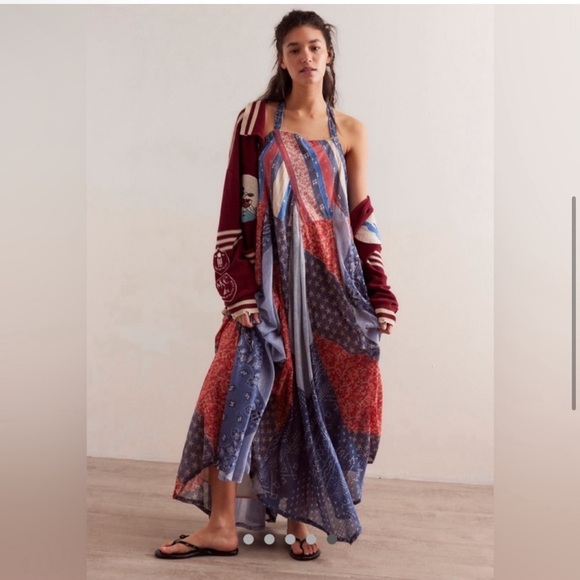 Free People Backless Patchwork Maxi Dress - Blue and Red - Picture 5 of 5